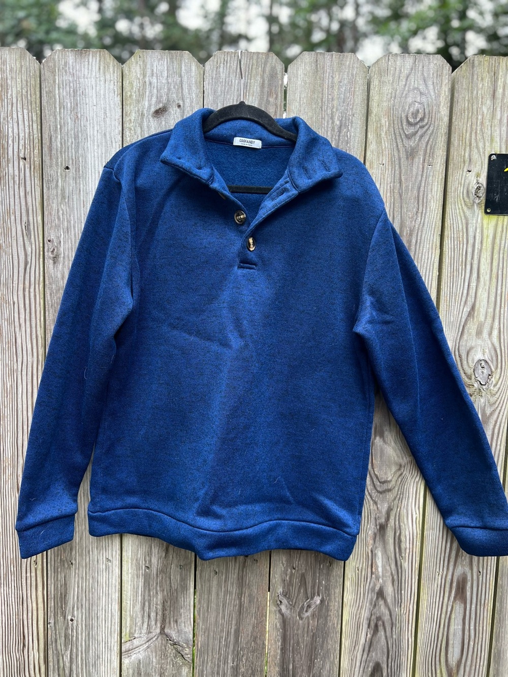 COOFANDY Slate Blue 1/4 Button Pullover Knit Mens Large